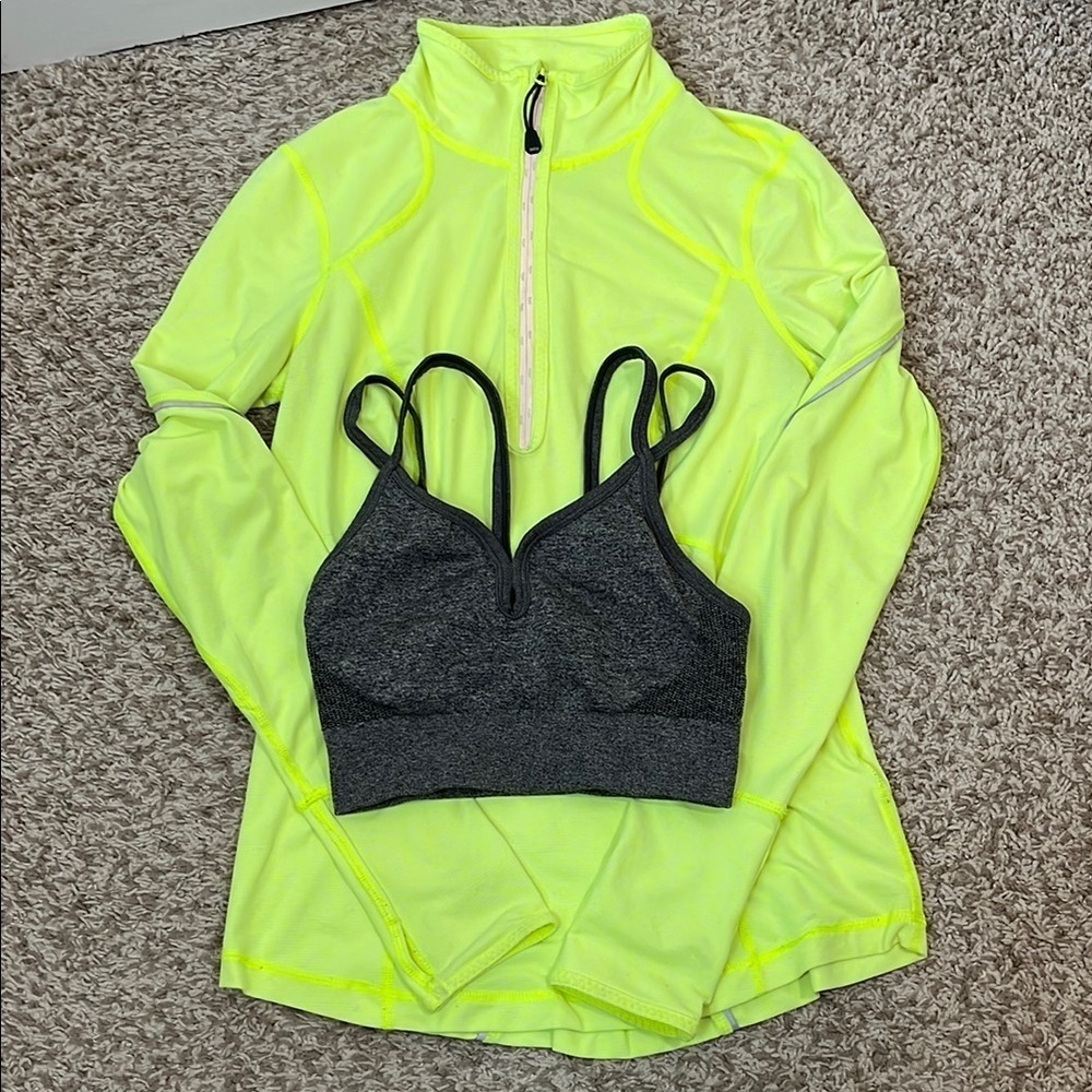 Zella Body Bundle - Strappy Sports Bra & Neon Yellow Base Layer - Size Small
